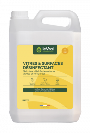 Le vrai professionnel vitres et surfaces désinfectant désinfecte les surfaces vitrées alimentaires - Bidon 5L