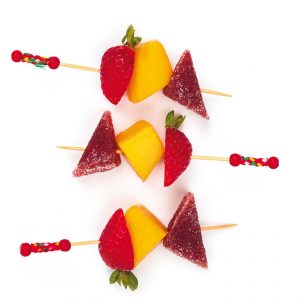 BOITE DE 200 PIQUES COCKTAIL EN BAMBOU à PERLES ROUGES 12 CM