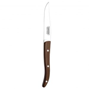COUTEAU À STEAK MARRON FRENCH LISSE 22CM. INOX PLEINE SOIE ET TECHNOBOIS.