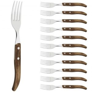 FOURCHETTE MARRON FRENCH. 22CM INOX ET TECHNOBOIS. X 12