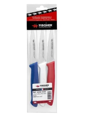 Assortiment de 3 couteaux office NOIR / BLEU / ROUGE
