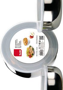 Set de 3 boîtes inox avec couvercle plastique.