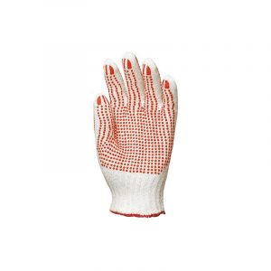 Gant tricoté avec picots rouge sur les 2 faces coton taille femme.