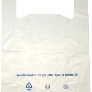SAC BRETELLES RÉUTILISABLES BLANCS 26+12X45CM PEBD 50µ - X 100 unités