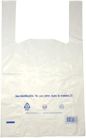 SAC BRETELLES RÉUTILISABLES BLANCS 26+12X45CM PEBD 50µ - X 100 unités