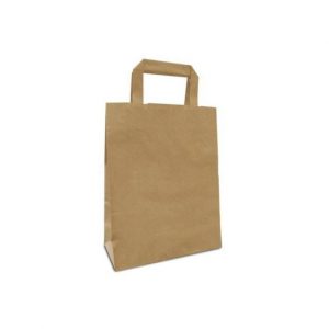 Sac papier kraft brun 22+10x28 cm avec poignées plates x 50 unités