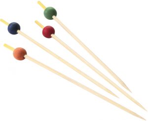 PIQUES COCKTAIL EN BAMBOU à BOULES MULTICOLORES 10 CM