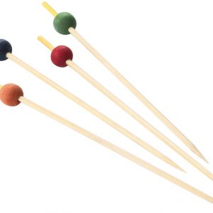 PIQUES COCKTAIL EN BAMBOU à BOULES MULTICOLORES 10 CM