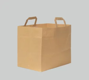 Sac papier kraft brun  à poignées plates 32+21+37 cm