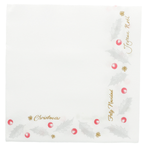 SERVIETTES "DOUBLE POINT" 'NOËL' 18 G/M2 33x33 CM BLANC OUATE