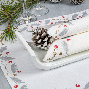 SERVIETTES "DOUBLE POINT" 'NOËL' 18 G/M2 33x33 CM BLANC OUATE – Image 2