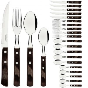 Ménagère 24 pcs marron  Inox et technobois.