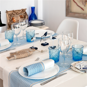 SERVIETTES 'LIKE LINEN - AZUR' 70 G/M2 40x40 CM BLANC/BLEU SPUNLACE – Image 2