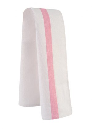 Torchon blanc avec bandes roses TAOSTE X 12 unités.
