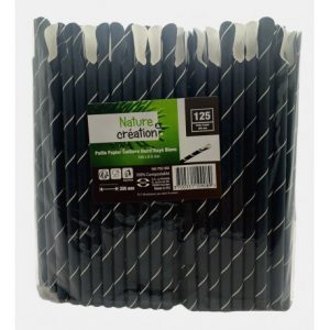 Paille Papier Cuillère 200 x Ø8mm X 125 Unités noire rayé blanc