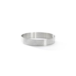 Cercle à tarte rond VALRHONA, inox perforé hauteur 2 cm De Buyer