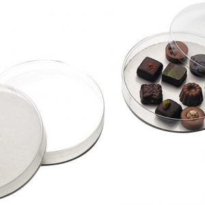 BOITES à BONBONS EN PVC RONDES AVEC FOND CARTON BLANC X 10 UNITES