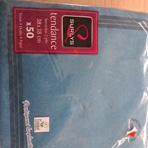 Serviette bleu canard avec liseré x 50 unités